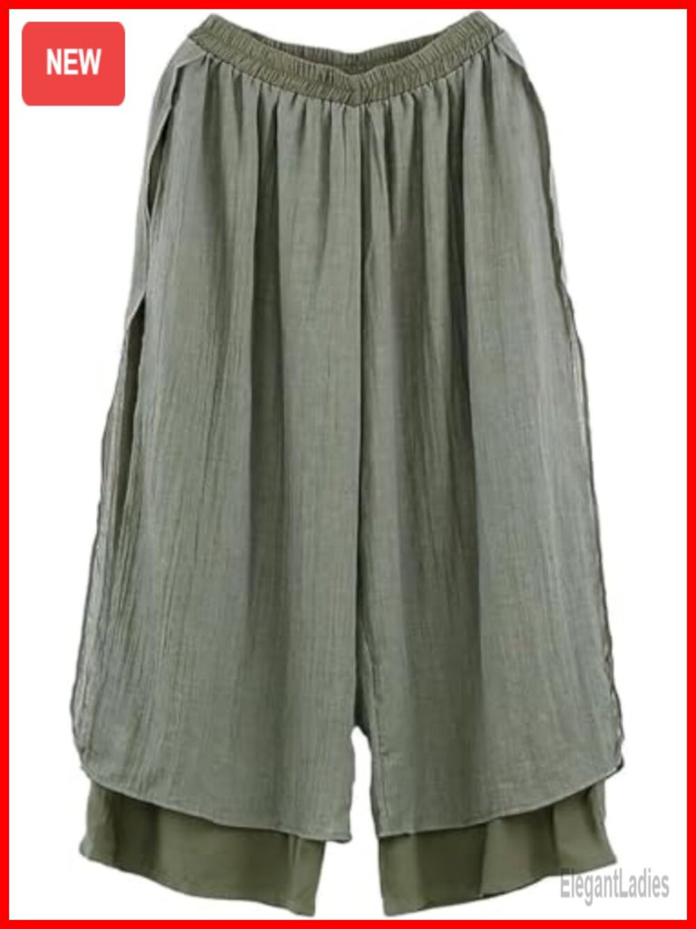 100% Cotton Wide Leg Capri Palazzo Pants Pleated Elastic Waist
